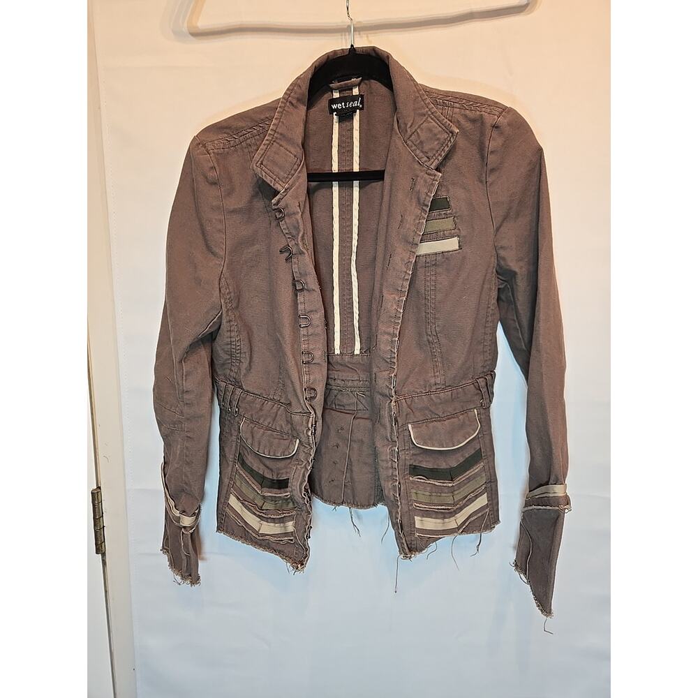 Wet Seal Womens Military Jacket Stone Grey Size M Distressed Grunge Alt